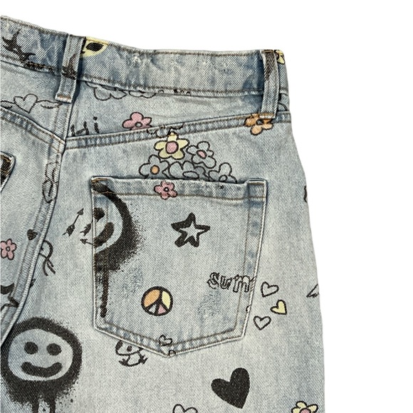 Wild Fable Womens High-Rise Wide Leg Bermuda Doodle Print Jean Shorts - Picture 8 of 10